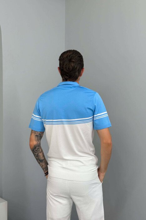T-SHIRT ME JAKE POLO ME DY NGJYRA PER MESHKUJ NE NGJYRE BLU TE ZBARDHUR - 4