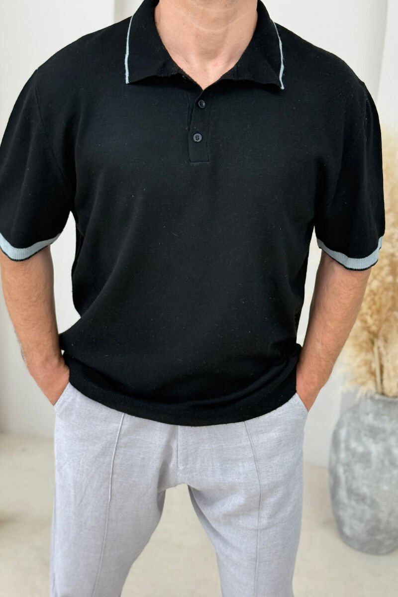 T-SHIRT ME JAKË POLO ME KOPSA PËR MESHKUJ NË NGJYRËN E ZEZË - 2