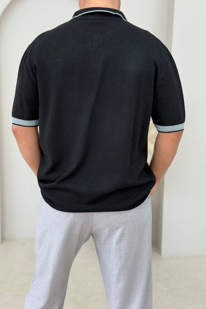 T-SHIRT ME JAKË POLO ME KOPSA PËR MESHKUJ NË NGJYRËN E ZEZË - 3