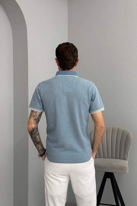 T-SHIRT ME JAKE POLO ME TEKSTURE PER MESHKUJ NE NGJYRE BLU TE ZBARDHUR - 3