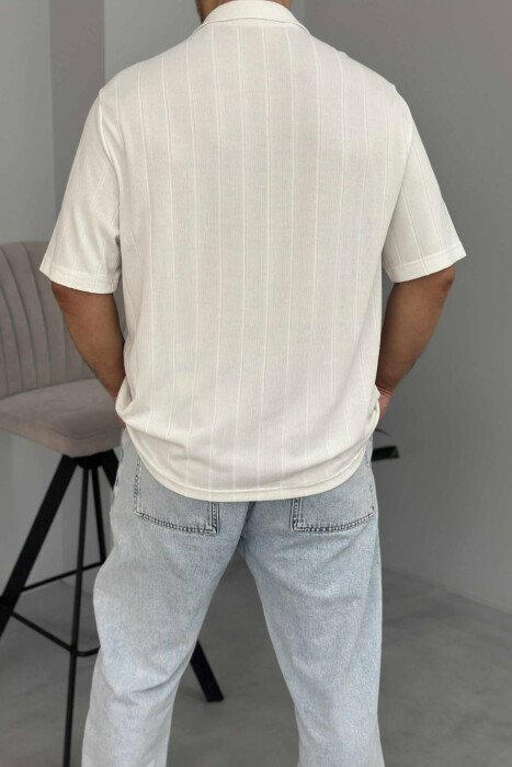 T-SHIRT ME JAKË POLO ME ZINXHIR PËR MESHKUJ NË NGJYRËN E BARDHË - 3