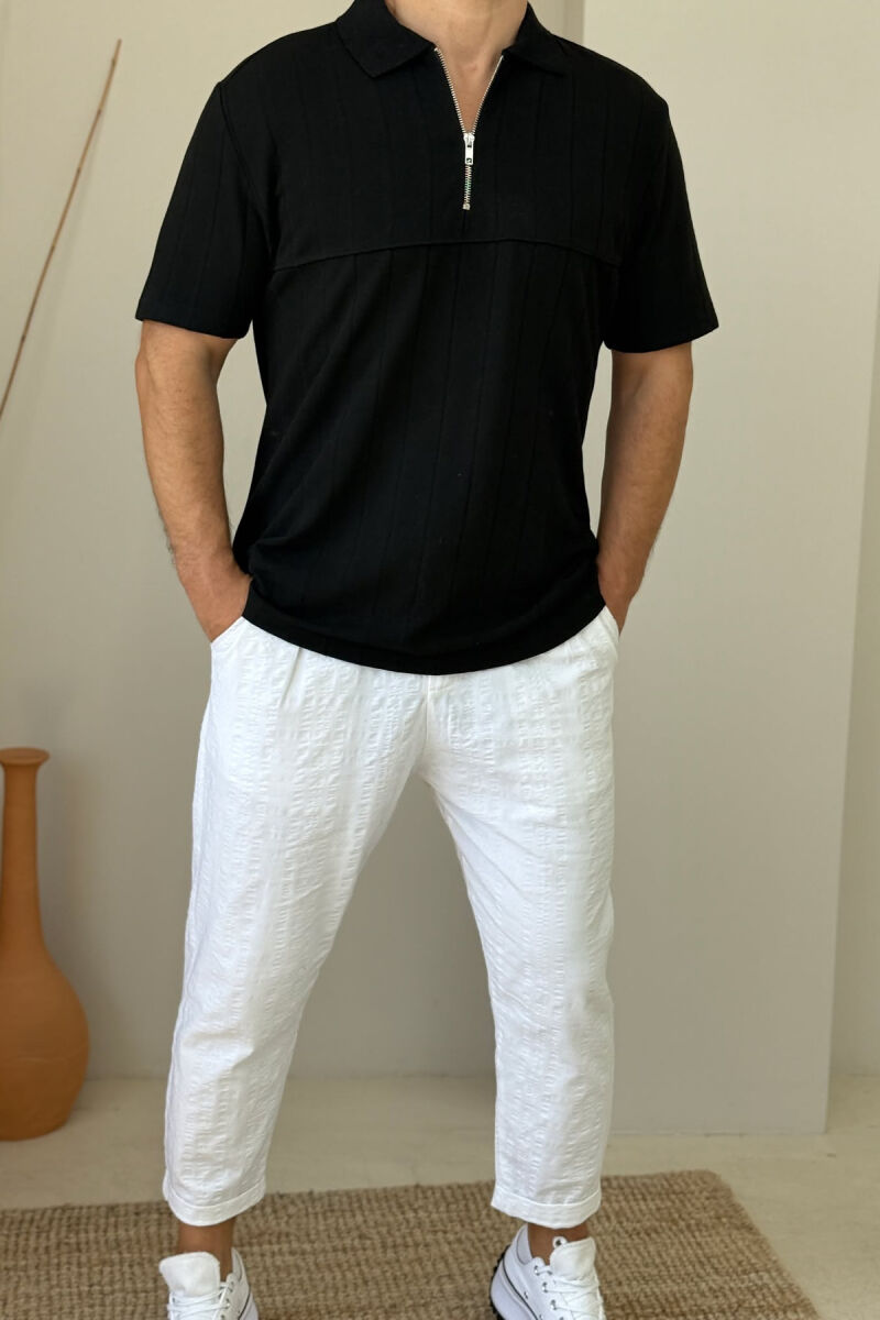 T-SHIRT ME JAKË POLO ME ZINXHIR PËR MESHKUJ NË NGJYRËN E ZEZË - 1