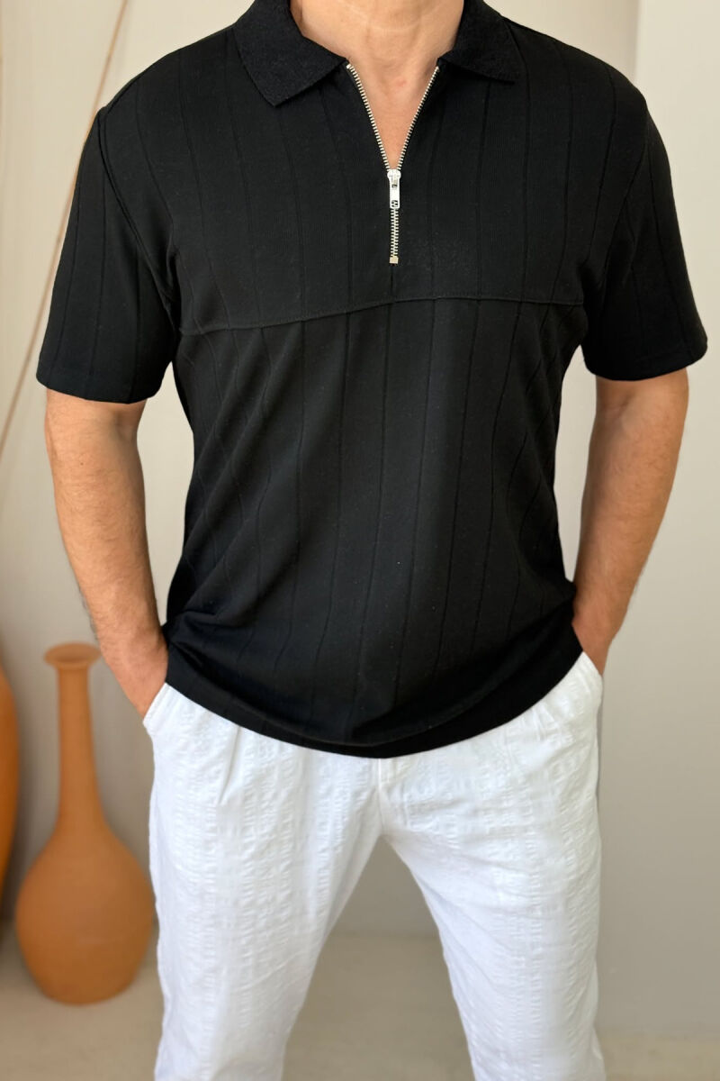 T-SHIRT ME JAKË POLO ME ZINXHIR PËR MESHKUJ NË NGJYRËN E ZEZË - 3