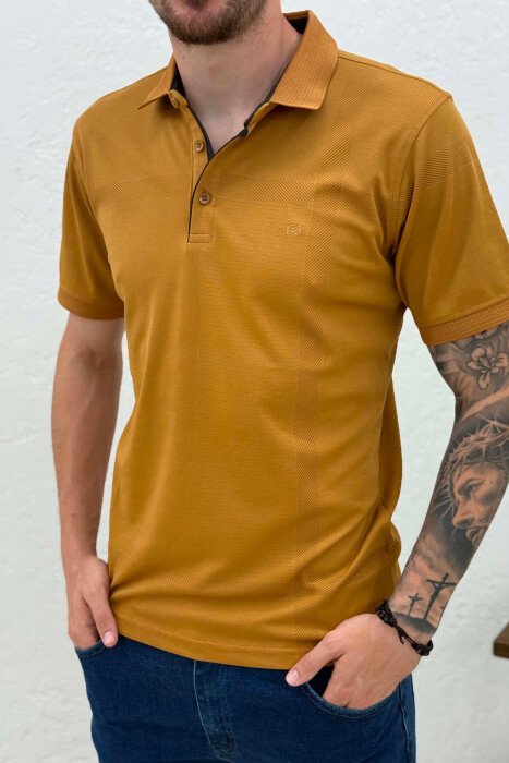 T-SHIRT ME JAKE POLO NJE NGJYRESH PER MESHKUJ NE NGJYRE KAFE - 2