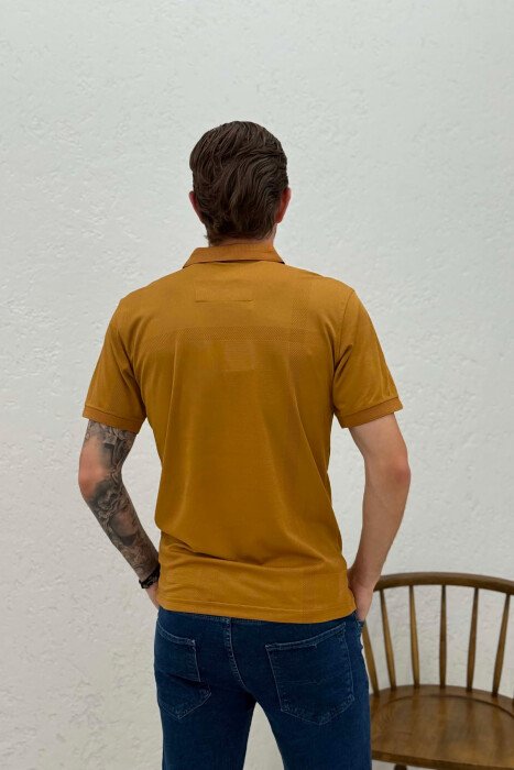 T-SHIRT ME JAKE POLO NJE NGJYRESH PER MESHKUJ NE NGJYRE KAFE - 4