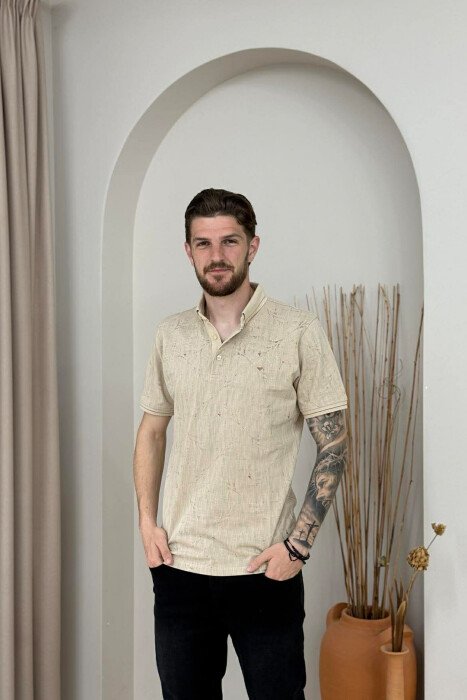 T-SHIRT ME JAKE POLO PER MESHKUJ NE NGJYRE BEZHE - 1