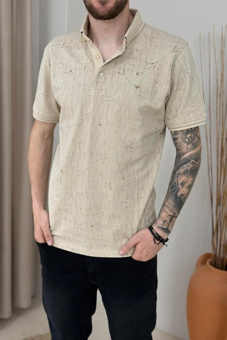 T-SHIRT ME JAKE POLO PER MESHKUJ NE NGJYRE BEZHE - 2
