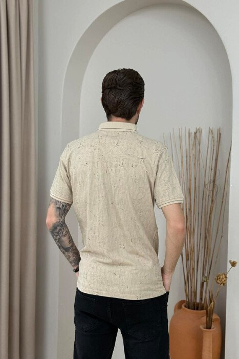 T-SHIRT ME JAKE POLO PER MESHKUJ NE NGJYRE BEZHE - 3