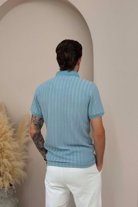 T-SHIRT ME JAKE POLO PER MESHKUJ NE NGJYRE BLU TE ZBARDHUR - 2