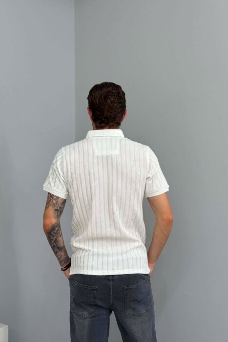 T-SHIRT ME JAKE POLO PER MESHKUJ NE NGJYRE TE BARDHE - 2