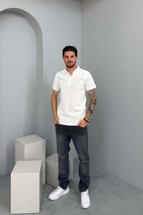 T-SHIRT ME JAKE POLO PER MESHKUJ NE NGJYRE TE BARDHE - 3