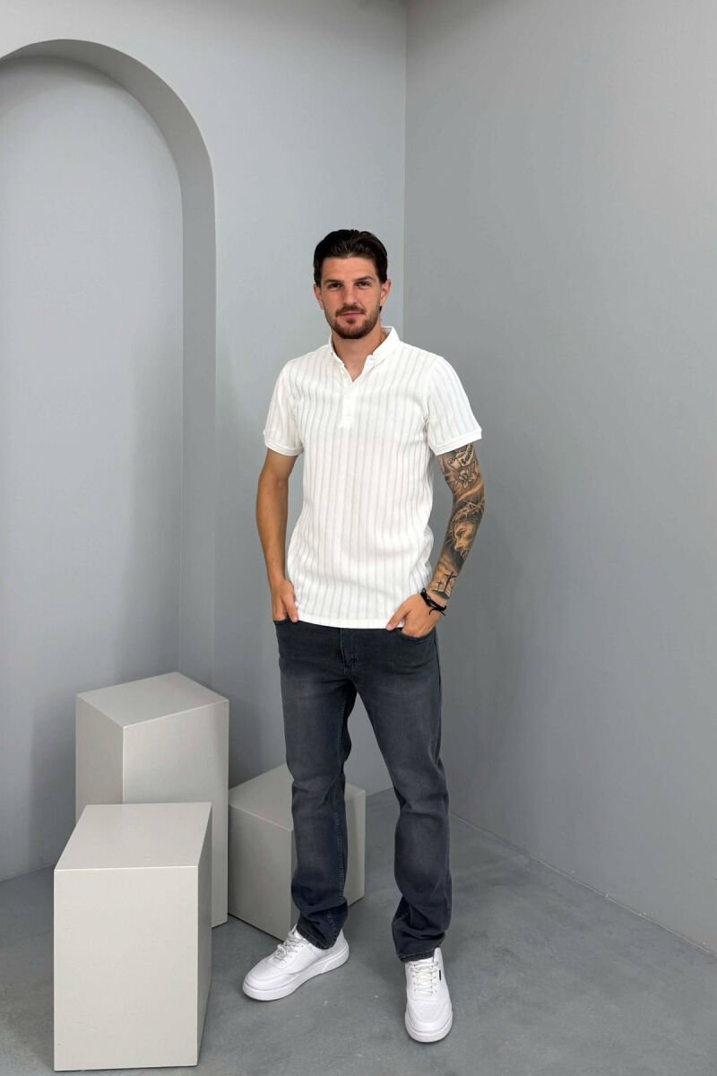 T-SHIRT ME JAKE POLO PER MESHKUJ NE NGJYRE TE BARDHE - 3