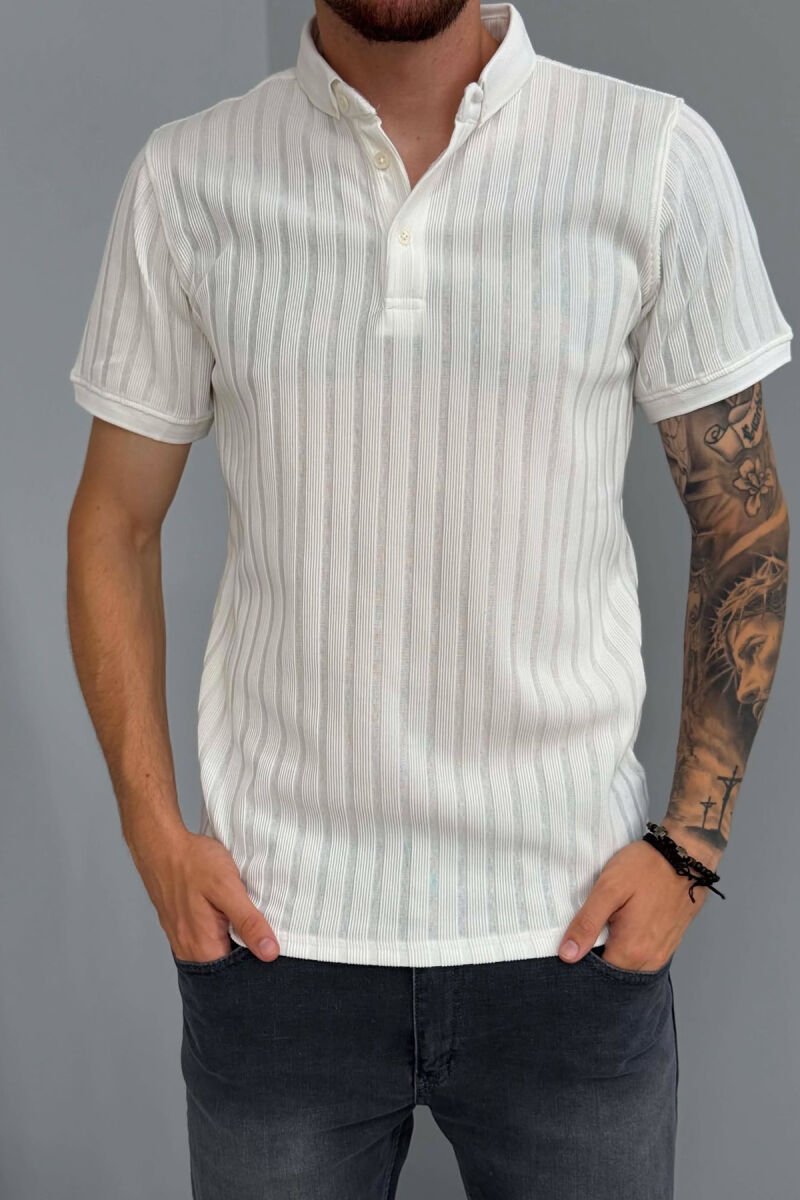 T-SHIRT ME JAKE POLO PER MESHKUJ NE NGJYRE TE BARDHE - 4