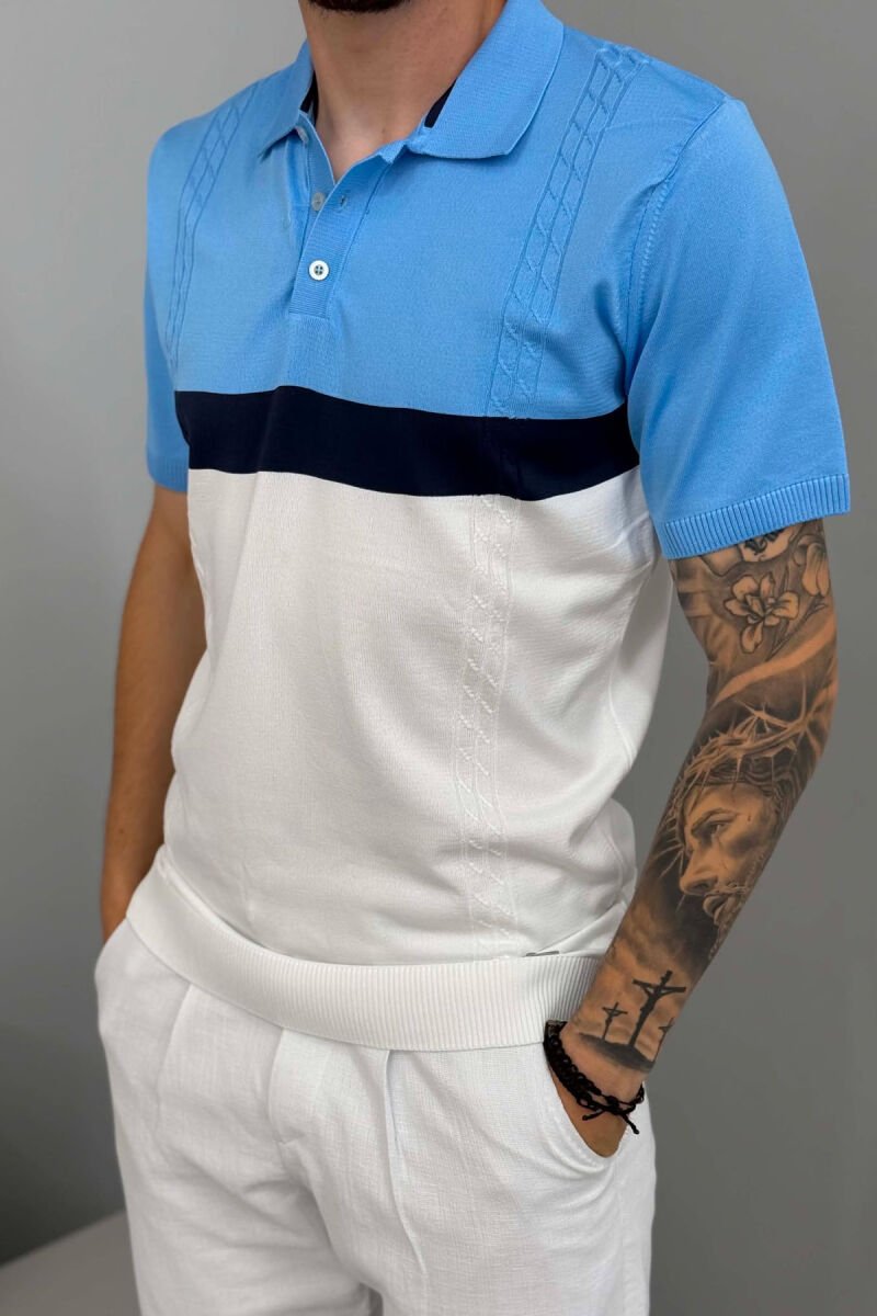 T-SHIRT ME JAKE POLO PER MESHKUJ NE NGJYRE BLU TE ZBARDHUR - 4
