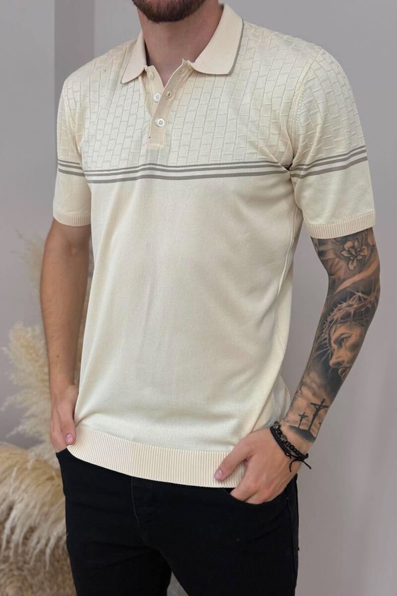 T-SHIRT ME JAKE POLO PER MESHKUJ NE NGJYRE BEZHE - 2