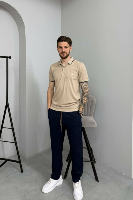 T-SHIRT ME JAKE POLO PER MESHKUJ NE NGJYRE BEZHE - 3