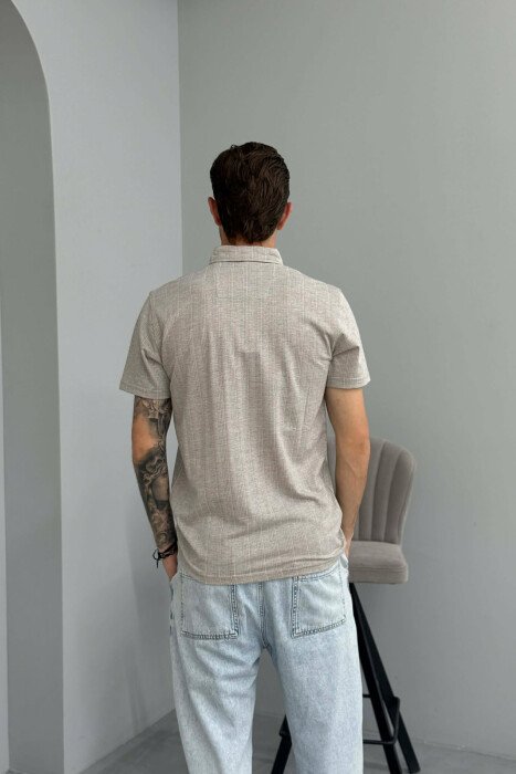 T-SHIRT ME JAKE POLO PER MESHKU NE NGJYRE BEZHE - 4