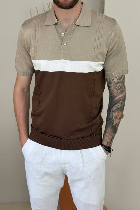 T-SHIRT ME JAKE POLO PER MESHKUJ NE NGJYRE BEZHE - 2