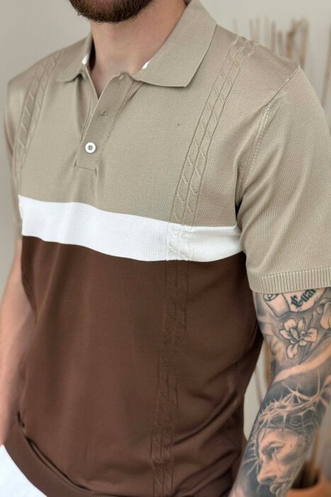T-SHIRT ME JAKE POLO PER MESHKUJ NE NGJYRE BEZHE - 3