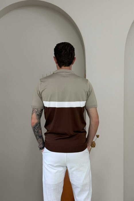 T-SHIRT ME JAKE POLO PER MESHKUJ NE NGJYRE BEZHE - 4