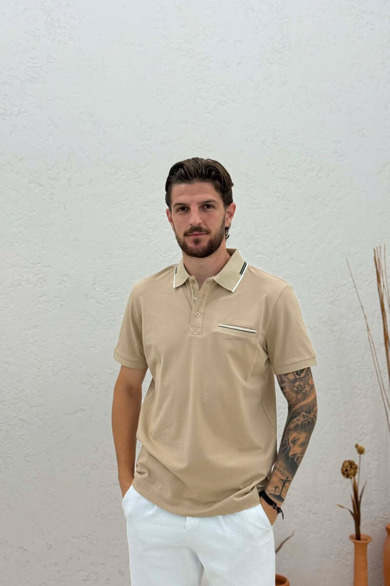T-SHIRT ME JAKE POLO PER MESHKUJ NE NGJYRE BEZHE - 1