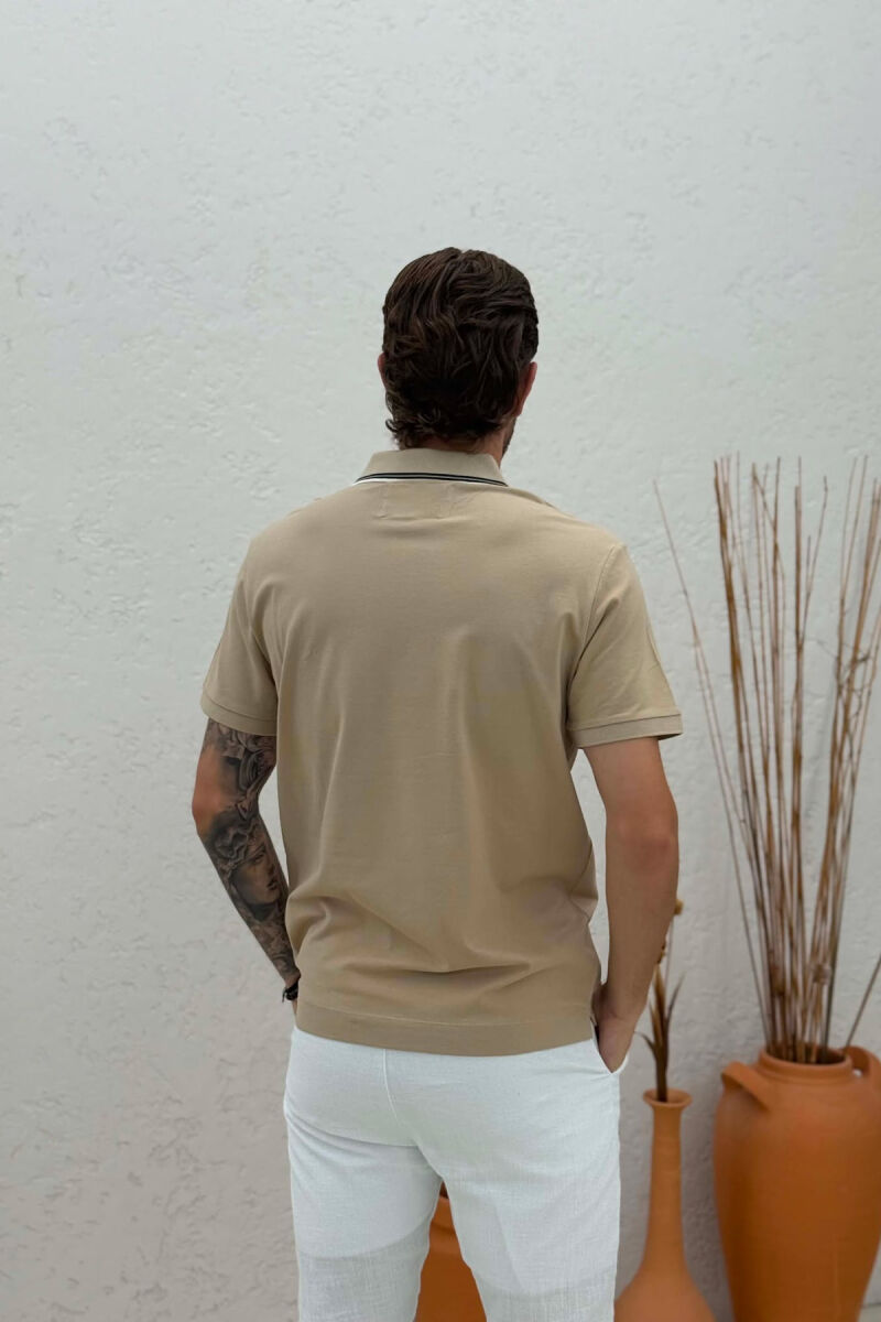 T-SHIRT ME JAKE POLO PER MESHKUJ NE NGJYRE BEZHE - 2