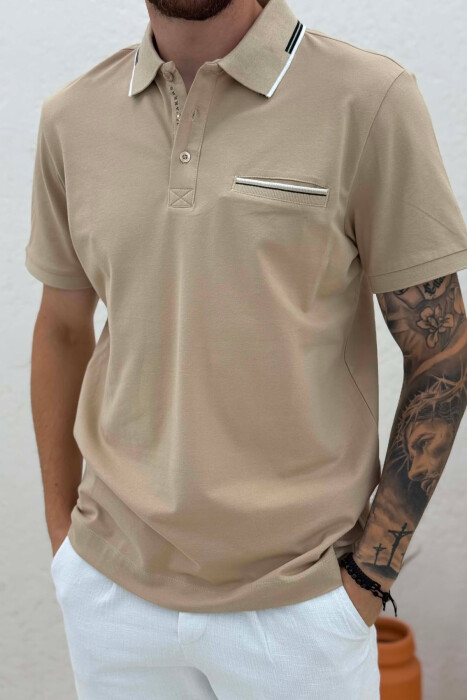 T-SHIRT ME JAKE POLO PER MESHKUJ NE NGJYRE BEZHE - 4