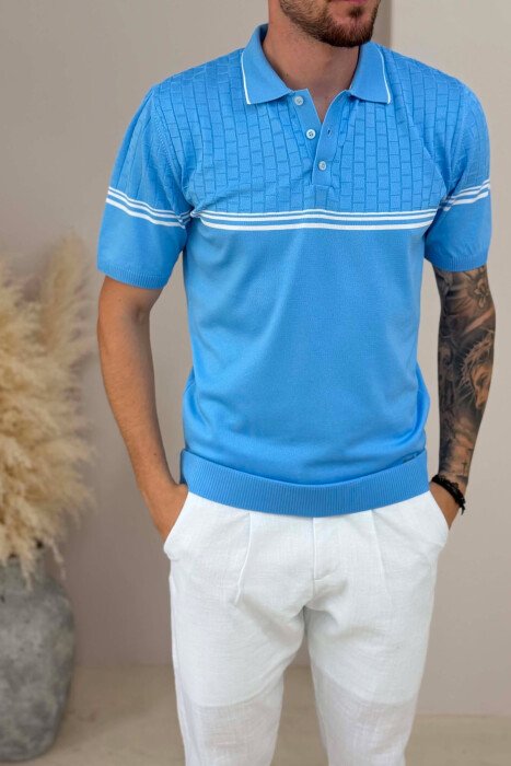 T-SHIRT ME JAKE POLO PER MESHKUJ NE NGJYRE BLU E ZBARDHUR - 2