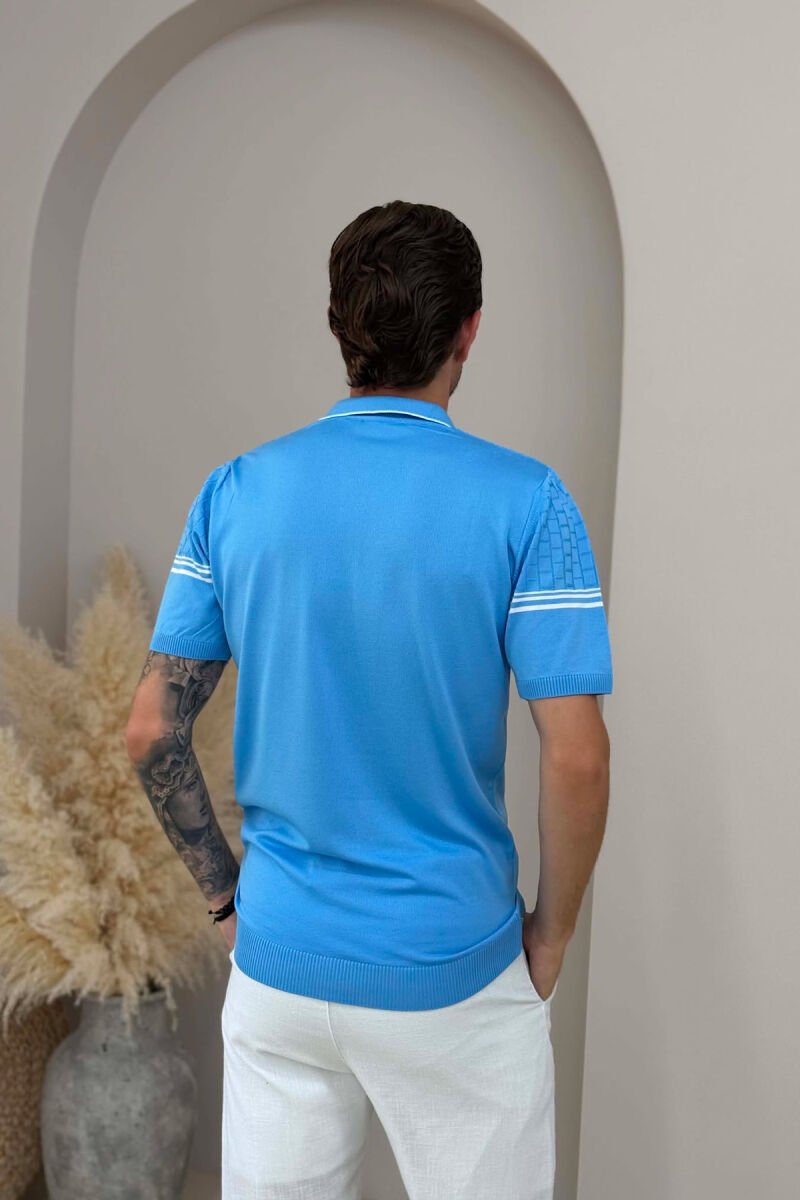 T-SHIRT ME JAKE POLO PER MESHKUJ NE NGJYRE BLU E ZBARDHUR - 4