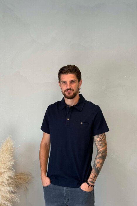 T-SHIRT ME JAKE POLO PER MESHKUJ NE NGJYRE BLU TE ERRET - KLAUDIO FASHION