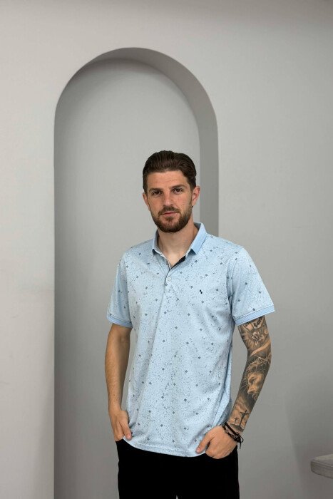 T-SHIRT ME JAKE POLO PER MESHKUJ NE NGJYRE BLU TE ZBARDHUR - 1