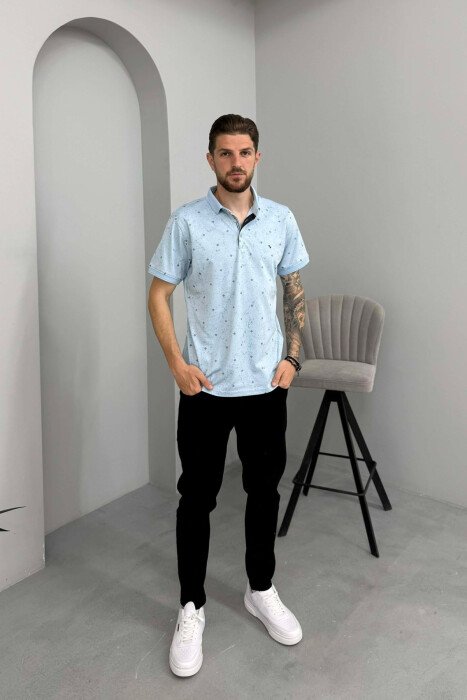 T-SHIRT ME JAKE POLO PER MESHKUJ NE NGJYRE BLU TE ZBARDHUR - 3