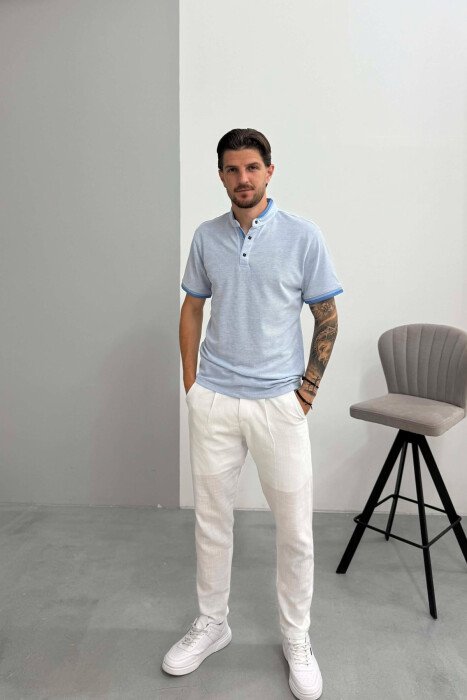 T SHIRT ME JAKE POLO PER MESHKUJ NE NGJYRE BLU TE ZBARDHUR - 3