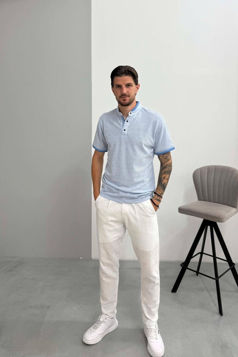 T SHIRT ME JAKE POLO PER MESHKUJ NE NGJYRE BLU TE ZBARDHUR - 3