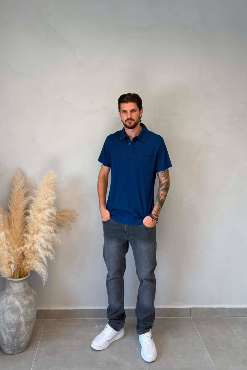 T-SHIRT ME JAKE POLO PER MESHKUJ NE NGJYRE BLU - 3