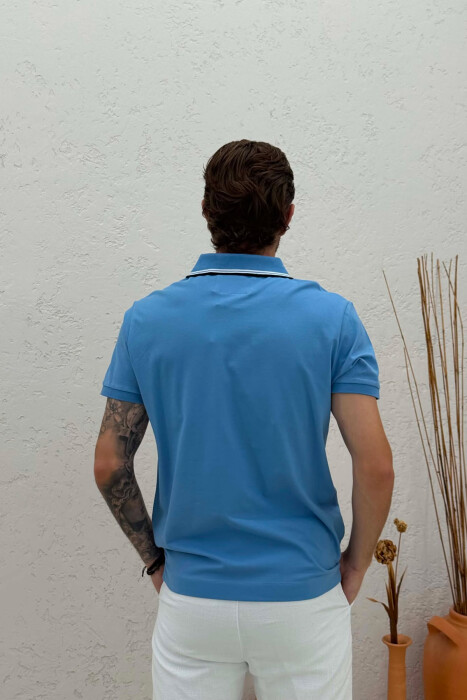 T-SHIRT ME JAKE POLO PER MESHKUJ NE NGJYRE BLU TE ZBARDHUR - 2