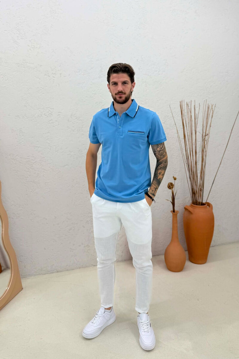 T-SHIRT ME JAKE POLO PER MESHKUJ NE NGJYRE BLU TE ZBARDHUR - 3