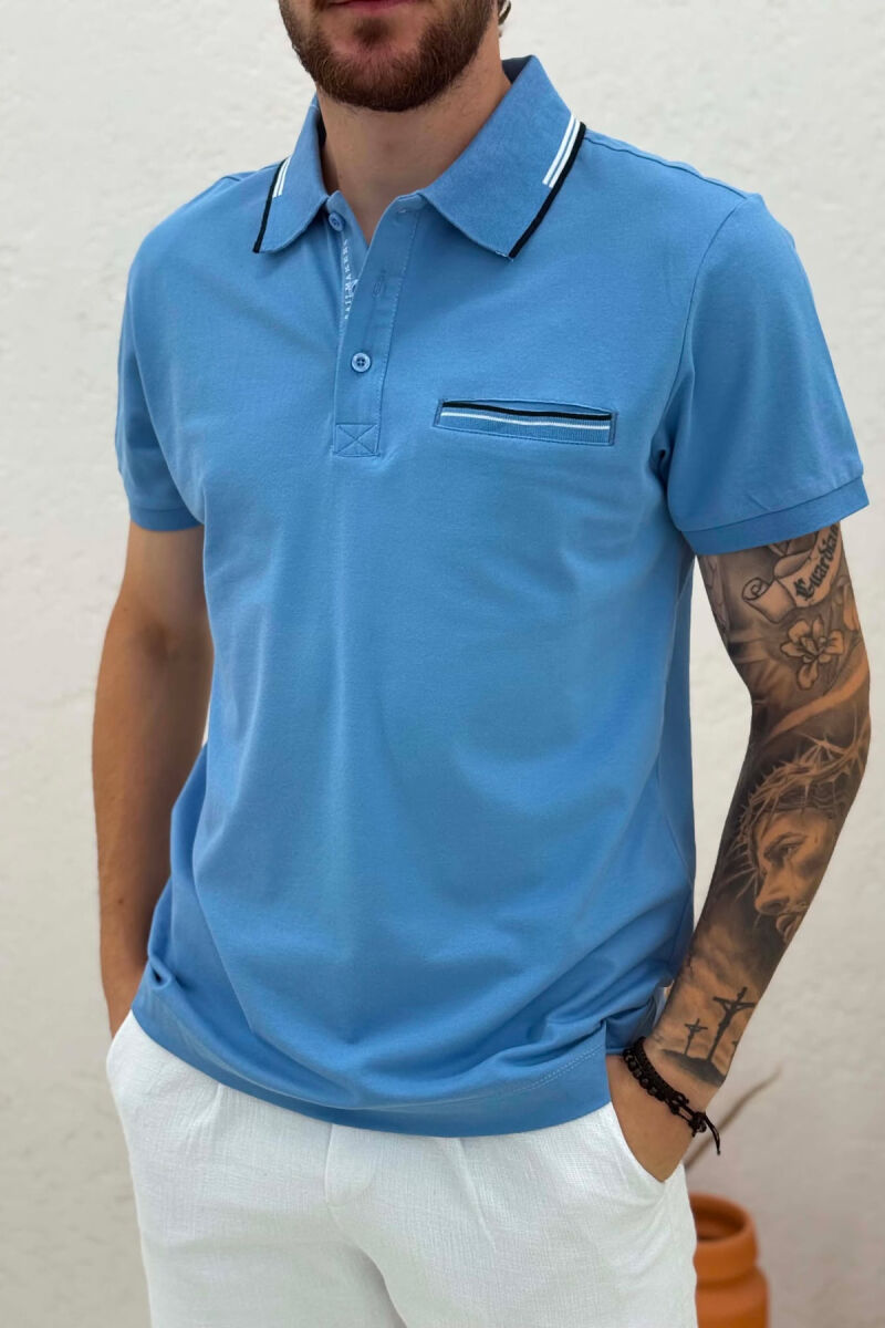 T-SHIRT ME JAKE POLO PER MESHKUJ NE NGJYRE BLU TE ZBARDHUR - 4