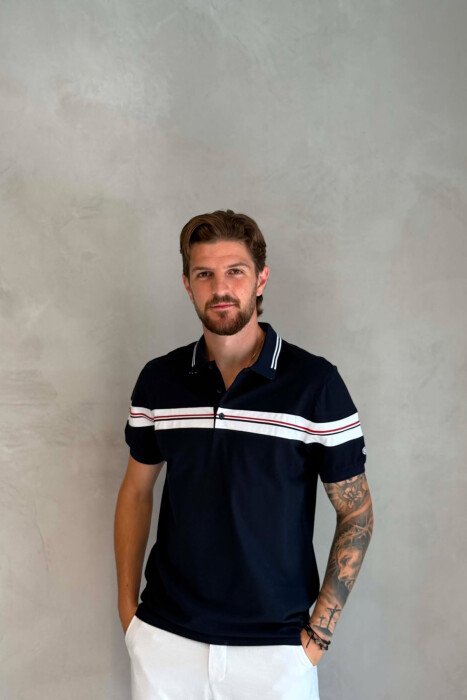 T-SHIRT ME JAKE POLO PER MESHKUJ NE NGJYRE BLU TE ERRET - KLAUDIO FASHION