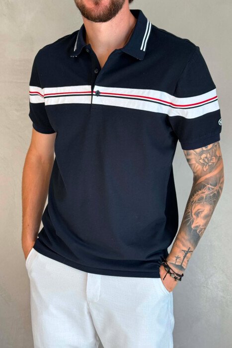 T-SHIRT ME JAKE POLO PER MESHKUJ NE NGJYRE BLU TE ERRET - 2