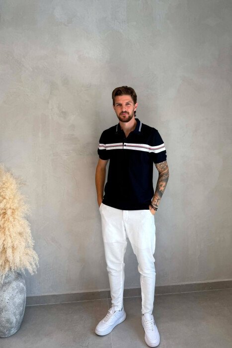 T-SHIRT ME JAKE POLO PER MESHKUJ NE NGJYRE BLU TE ERRET - 3
