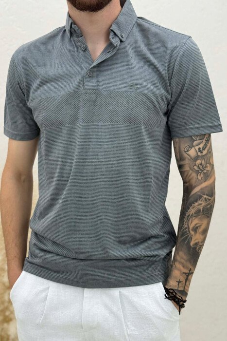 T-SHIRT ME JAKE POLO PER MESHKUJ NE NGJYRE GRI - 2