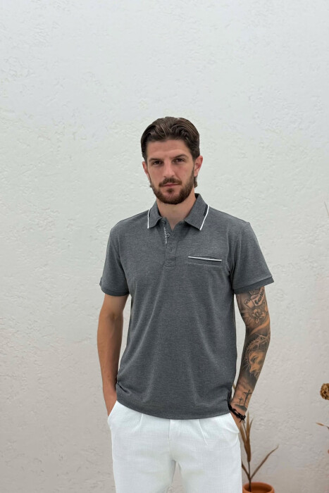 T-SHIRT ME JAKE POLO PER MESHKUJ NE NGJYRE GRI TE ERRET - KLAUDIO FASHION
