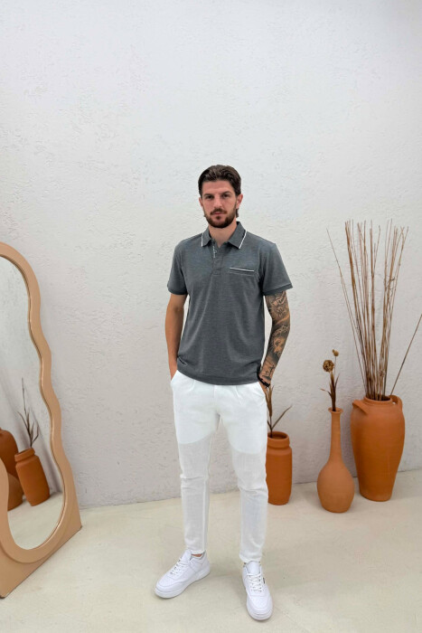 T-SHIRT ME JAKE POLO PER MESHKUJ NE NGJYRE GRI TE ERRET - 3