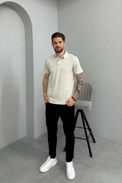 T-SHIRT ME JAKE POLO PER MESHKUJ NE NGJYRE GRI TE ZBARDHUR - 3