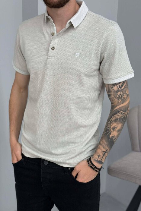 T-SHIRT ME JAKE POLO PER MESHKUJ NE NGJYRE GRI TE ZBARDHUR - 4