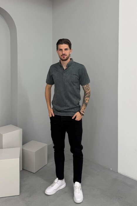 T-SHIRT ME JAKE POLO PER MESHKUJ NE NGJYRE GRI - 3