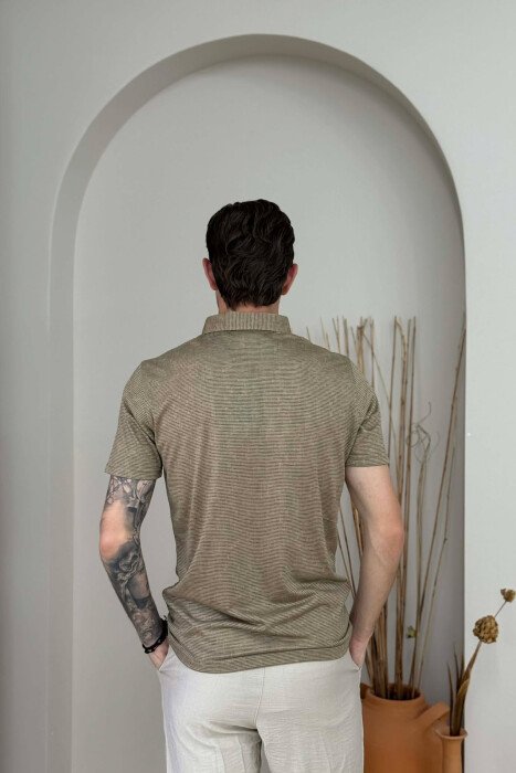 T-SHIRT ME JAKE POLO PER MESHKUJ NE NGJYRE KAFE TE ZBARDHUR - 4