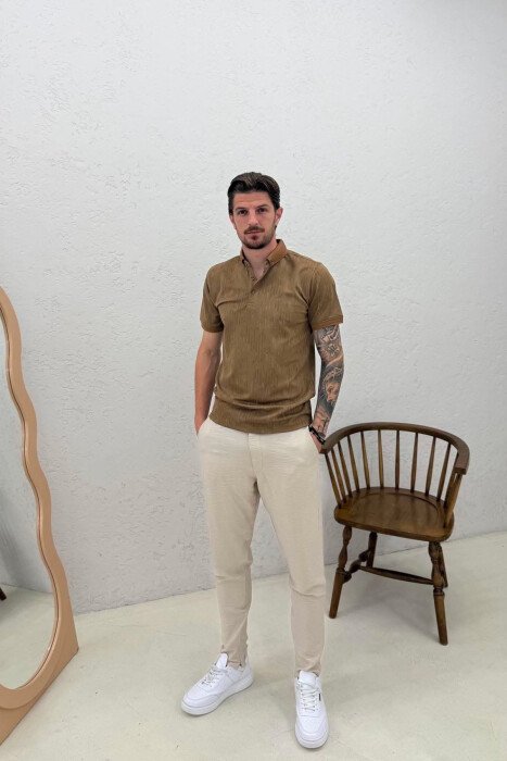 T-SHIRT ME JAKE POLO PER MESHKUJ NE NGJYRE KAFE - 4