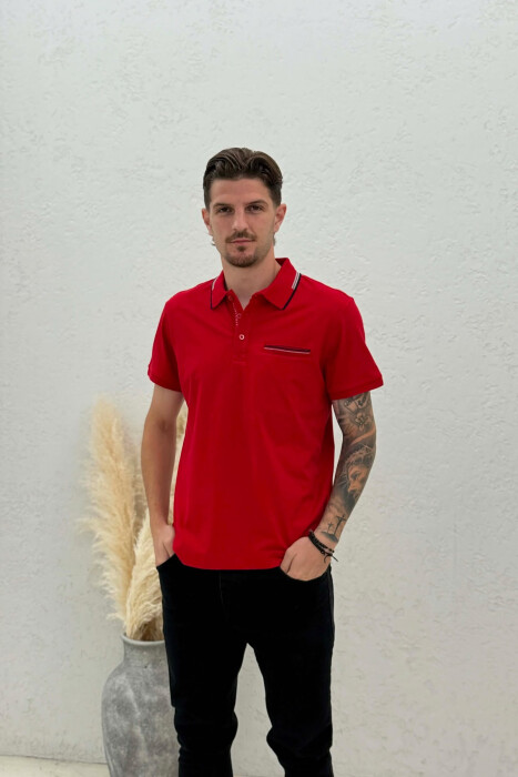 T-SHIRT ME JAKE POLO PER MESHKUJ NE NGJYRE KUQE 